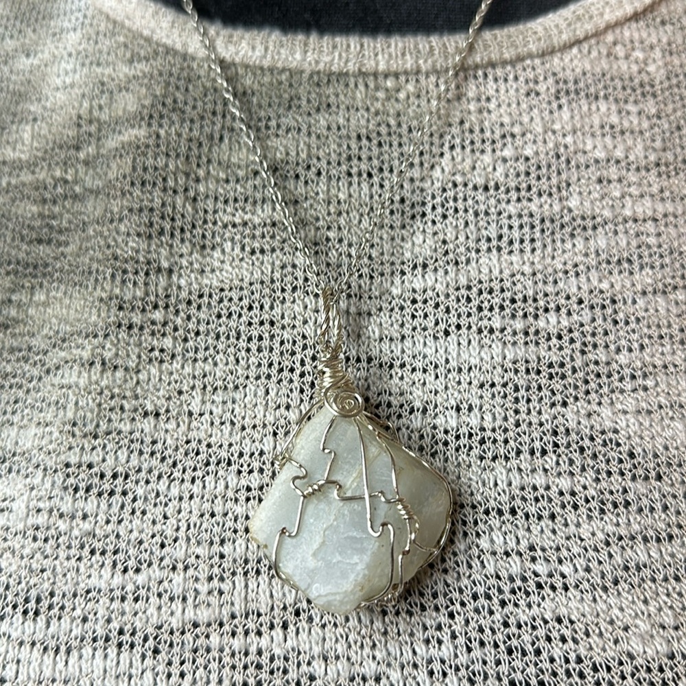 Raw Moonstone Wire Wrapped Necklace